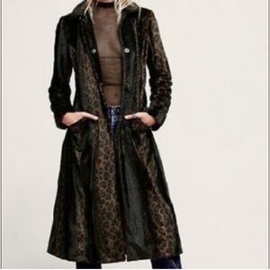 Vintage Free People Leopard Print Faux Fur Coat Size Small
